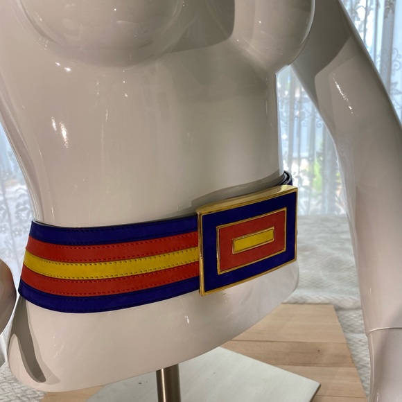 ESCADA - Vintage - Adjustable (XS to L) Red Blue Yellow Striped Belt - Picture 3 of 14
